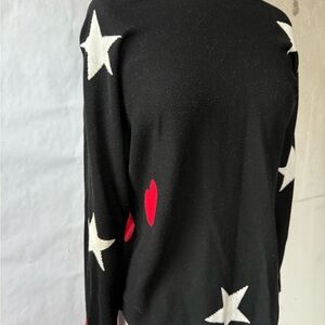 Rachel Zoe Black Sweater with White Stars and Red Hearts